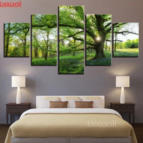 5d full square round drill diamond painting 5 Pcs/set Sunshine Green Tree Landscape mosaic cross stitch diy diamond embroidery