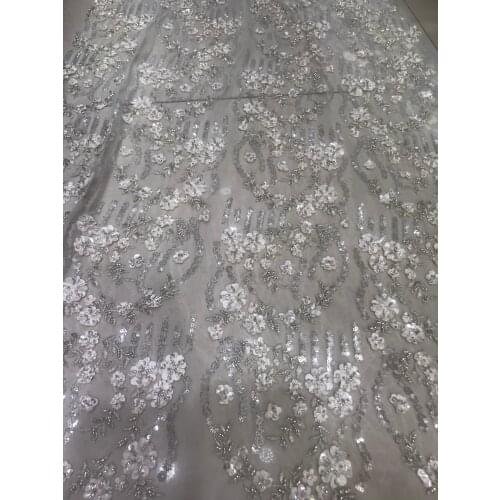 African french net lace fabrics SYJ-32885 tulle lace fabric embroidery beaded sequins appliques mesh lace