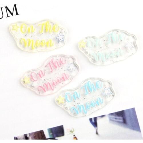 Free Shipping 10pcs 15*28mm Transparent Glitter Resin Plastic Letter Brand Blank Cabochon Ornament Accessories Girl Hair Jewelry