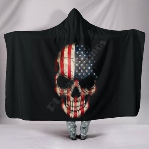 American Flag Skull Hoodies Blanket 3D Printed Wearable Blanket Adults For Kids Various Types Hooded Blanket Fleece blanket