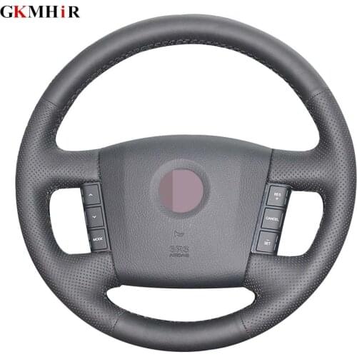 Black Artificial Leather Hand-stitched Car Steering Wheel Cover for Kia Mohave Borrego 2008