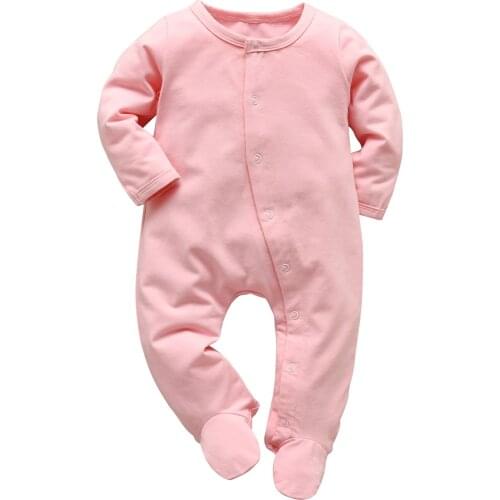 Autumn Newborn Baby Boys Girls Romper Pajamas Simple O-Neck Baby Long Sleeve Jumpsuit 0-18 Months Infant Night Clothes