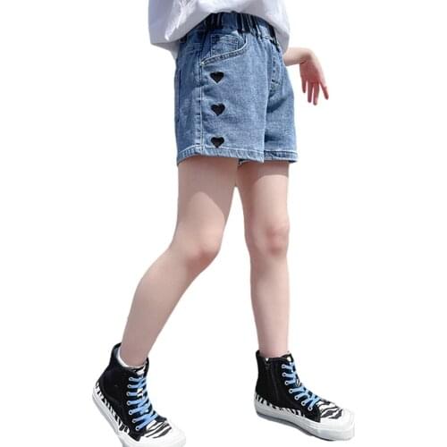Jeans For Girls Heart Pattern Kids Girl Short Jeans Summer Childrens Jeans Casual Style Childrens Jeans Clothes 6 8 10 12 14
