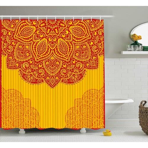 Ethnic Shower Curtain Abstract Floral Ornamental Framework Detail Grunge Traditional Waterproof Polyester Bath Curtains