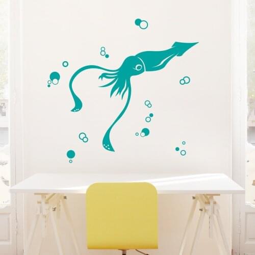 Silly Squid Wall Decal Ocean Animal Vinyl Wall Stickers For Kids Rooms Bathroom Art Mural Underwater Fallow Nautical Decal SY124