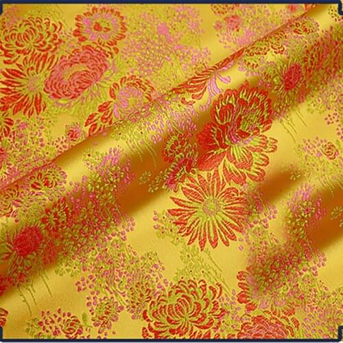 HLQON 114x100cm yellow floral Metallic Jacquard Brocade Fabric, jacquard yarn dyed fabric for dress,clothing,bedding,bag,curtain