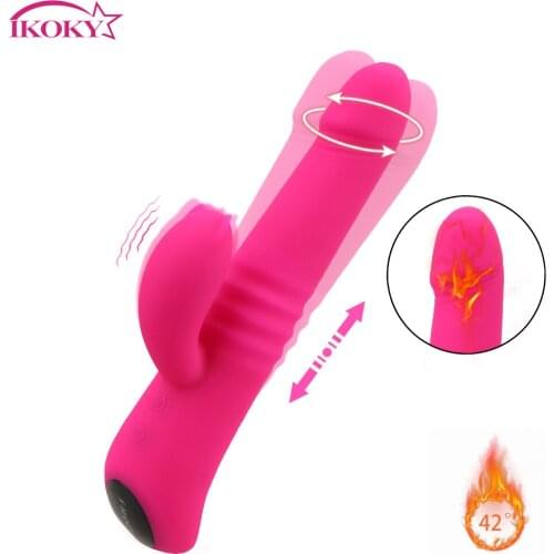 IKOKY Female Masturbator G Spot Dildo Sex Toys For Women Heating Rabbit Vibrator Rotating Dual Vibration Clitoris Stimulator
