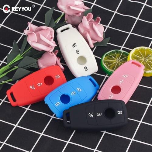 KEYYOU 3 Button Fob Silicone Key Case Cover For Mercedes Benz E300 E300L W213 E200 E200L E Class 2018 2017 2016 Holder Protector