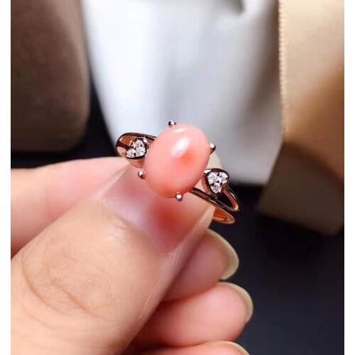 Natural Pink Coral Gemstone S925 Sterling Silver Ring Fine Fashion Charming Wedding Jewelry for Women Free Shipping【FS Jewelry