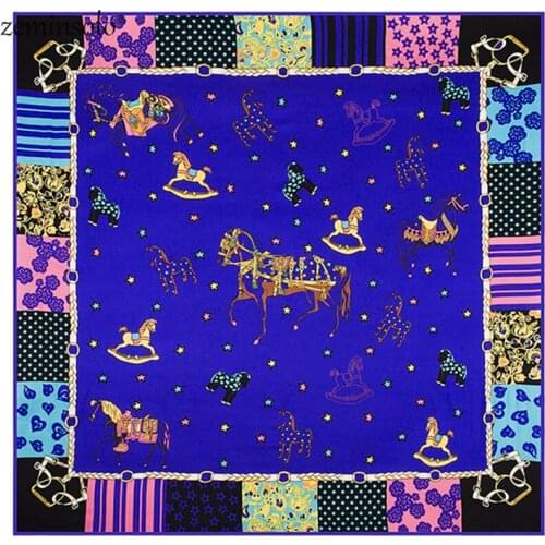 Horse Printed Square Scarves Wraps Hijab Stain Twill 100% Silk Scarf Women Fashion Lady Shawls Foulards Bandana Scarf 130*130cm
