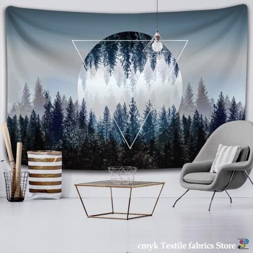 Moon Snow Mountain Night Sky Wall Tapestry Home Decorations Wall Hanging Forest Starry Night Tapestries For Living Room Bedroom