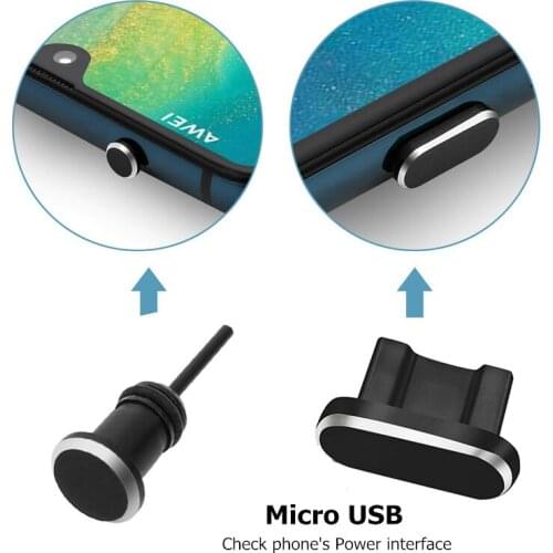 New Arrival 2PCS/Set Metal Charging Port + Earphone Port Dust Plug Replacement for Android Mobile Phone 3.5mm Headset Stopper