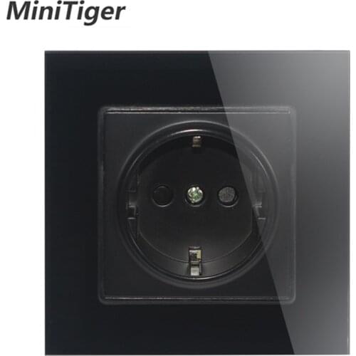 MiniTiger Wall Crystal Glass Panel Power Socket Plug Grounded, 16A EU Standard Electrical Outlet 86mm * 86mm
