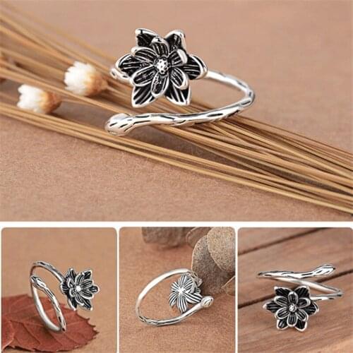 Miuoxion Retro Lotus Ring Personality Fashion Punk Party Romantic Jewelry For Women Feature Namour Charm Gift All Seasons