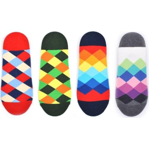 Peonfly Color Hit Geometry Slippers Men Weave Point Cotton Mens and Male Sock Colorful Breathable Boat Socks
