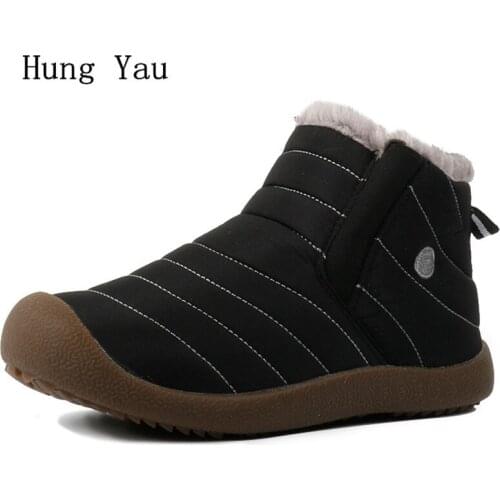 Men Snow Boots Ankle 2018 Winter Warm Short Plush Fashion Platform Shoes Man Flat Solid Round Toe Casual Plus Size 36-48