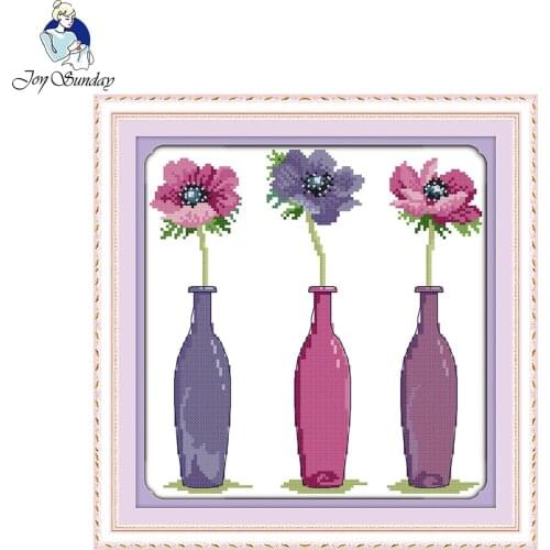 Joy Sunday Three Flowers Pattern Wall Art Chinese Cross Stitch Kits Embroidery Needlepoint Set for home decoration