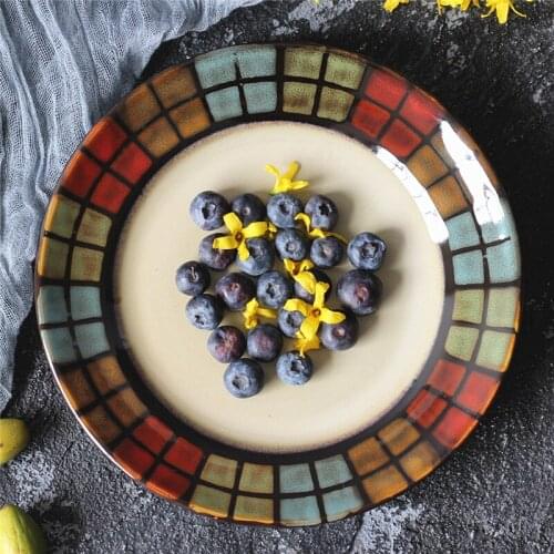 FANCITY Creative personality kiln glaze western dinner plate flat steak plate underglaze color hand-painted