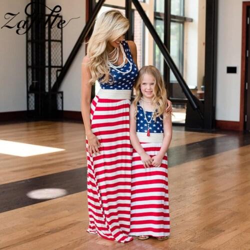 ZAFILLE Mommy and me Clothes Summer 4th of July Girl Outfits Mom and Daughter Dress Independance Day Costume Family Look Dress