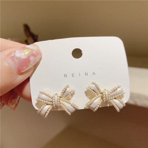 Lovely Bowknot Earrings for Female Stud Students Stud Earrings Charm for Womens Dinner Party Party Jewelry Gift for Girlfriend