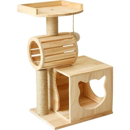Simple Solid Wood Cat Climbing Frame Sisal Cat Grasps The Post / Nest Platform Multifunctional Pet Toys