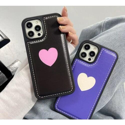 Simple Love Heart Pu Phone Case for Iphone 12 11 Pro Max Soft Pu Leather Purple Black Phone Case for Iphone Xr Xsmax X