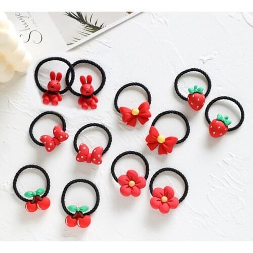 2PCS New Cute Cartoon Red Rabbit Bear Princess Headwear Kids Elastic Hair Bands Children Ropes Girls Accessories Baby Headdress