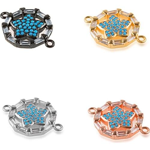 14*20mm Handmade Brass Cubic Zirconia Star Charms Connector DIY Jewelry Findings Making wholesale