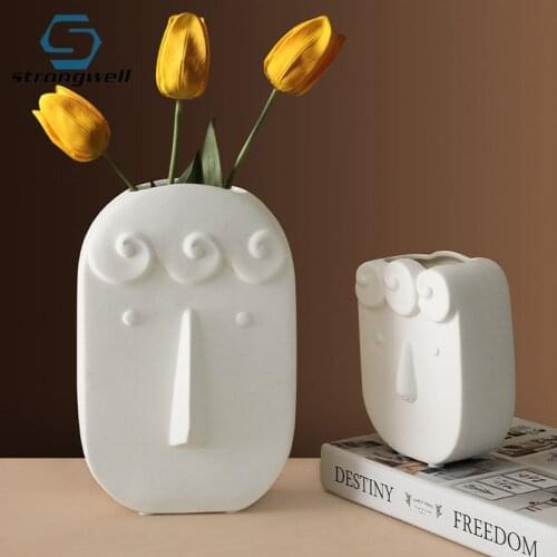 Strongwell Nordic Modern Flower Vase Artware Creative Ceramic Human Face Vases Home Living Room Display Decoration Furnsihings