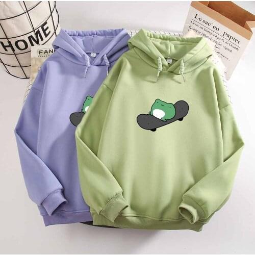 Hoodie Women Harajuku Spring Autumn Pullover Sweatshirt Cute Frog Hoodie Plus Size Clothing Streetwear Tops Unisex Clothes
