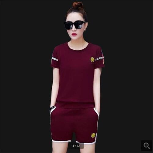 High quality Women sports suit summer Running suit Cotton Fitness clothing Top selling product two piece set top and Short pants