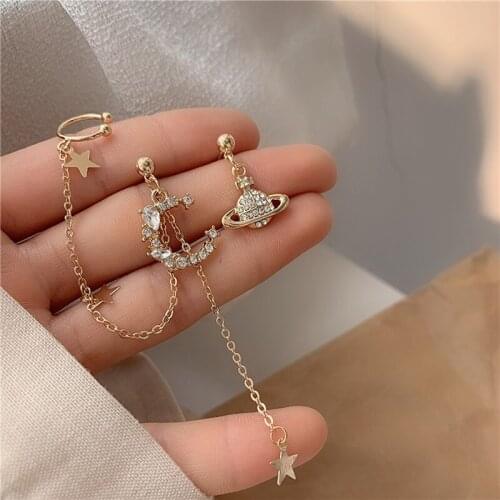 2021Korean Version Of Asymmetric Planet Earrings Female Retro Punk Hip Hop Rock Fashion Wedding Party Gift Accessories Wholesale