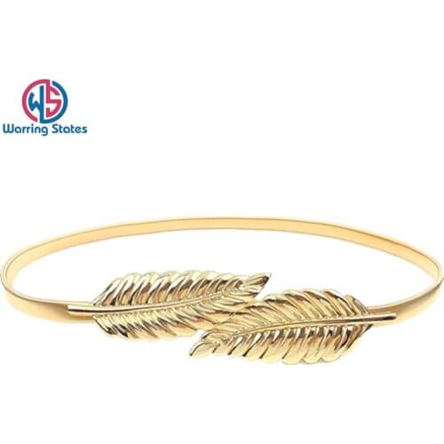 Women Metal Vintage Belt Leaf Fashion Elegant Metal Gold / Silver Leaves Design Chain Belt Woman Elastic Waist Waist Belt