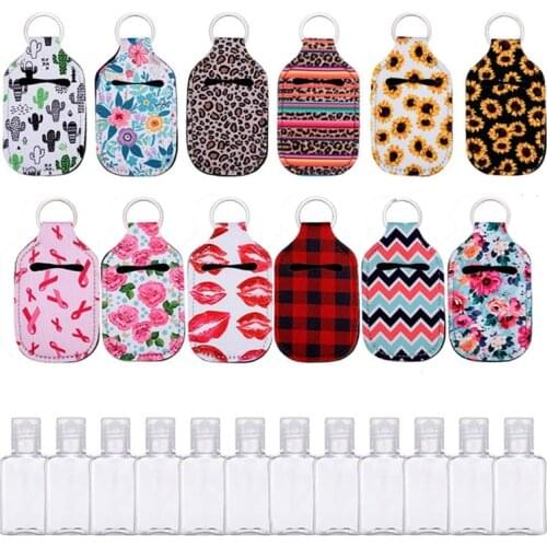 12 Styles Hand Sanitizer Keychain Holder Empty Travel Bottle Refillable Container Reusable Bottles with Keychain Carrier