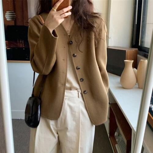 2021 Fashion 100% Wool Coat Women Autumn Short Coats Female Korean Style Clothes Woman Doulde-sided Jackets Veste Femme WPY4046