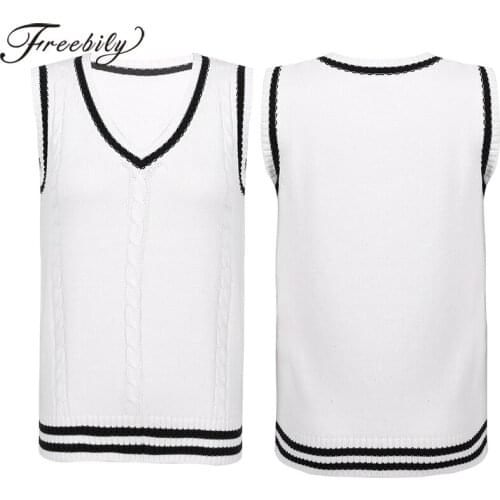 2XL Unisex V Neck Sleeveless Knitted Vest Boy Girl Twist Knit Tank Sweater School Uniform Waistcoat Spring Autumn Knitwear 2020