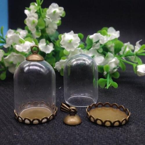 50sets/lot bronze 25*18mm glass dome globe & base & 6mm cap set glass globe set glass vial pendant glass cover