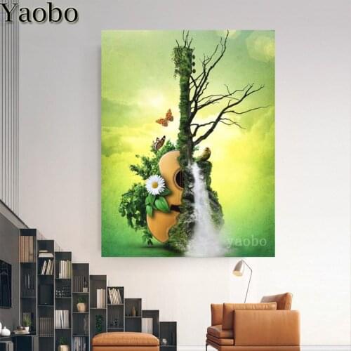 5D DIY diamond painting Guitar flower waterfall abstract landscape art diamond painting cross stitch kit diamond Embroidery gift