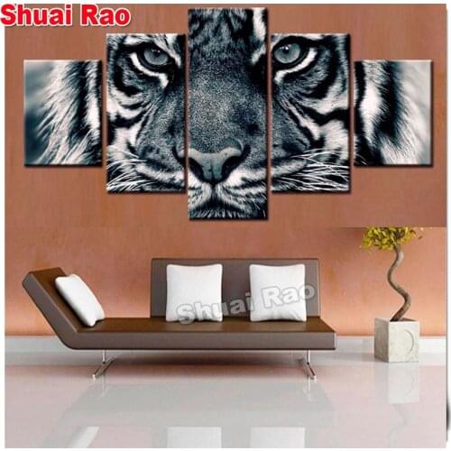 Multi Panel white tiger diamond embroidery stickers diamond painting animal 3d DIY mosaic full square round drill decor gift