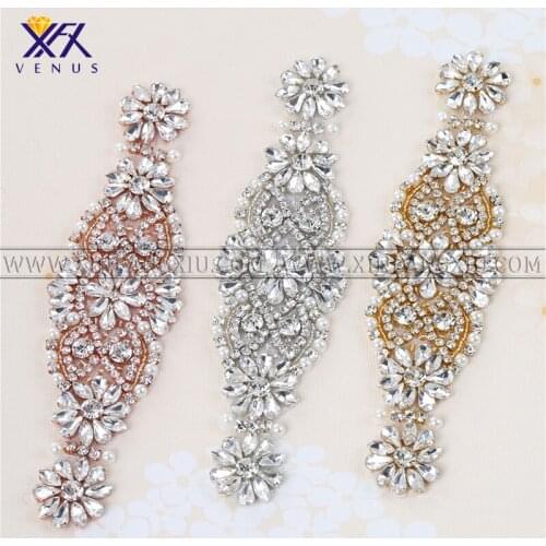 XFX VENUS 1 PCS Small Rhinestone Crystal Appliques Patch Iron on Silver Gold Hand Beaded Applique for Dress Shoe Accessory Sewn