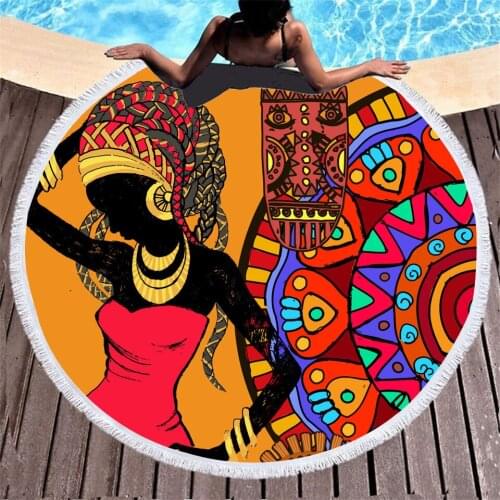Ancient Egyptian Womens Adult Print Microfiber Bath Towels Fashion Adult Swim Surf Quick Dry Round Beach Towel with Tassels