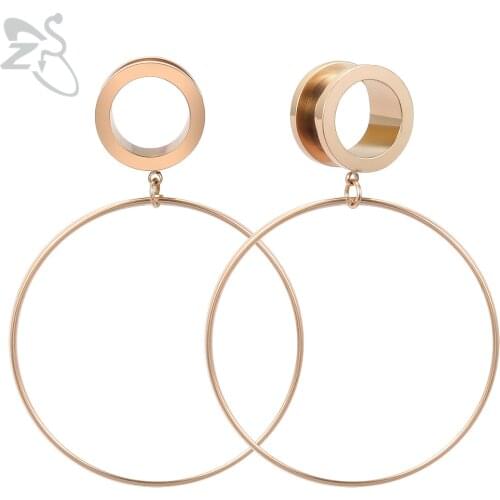 ZS 4-20mm Big Circle Ear Plug Tunnel Stainless Steel Screw Flesh Tunnel Rose Gold Steel Round Ear Tunnels Body Piercing Jewelry