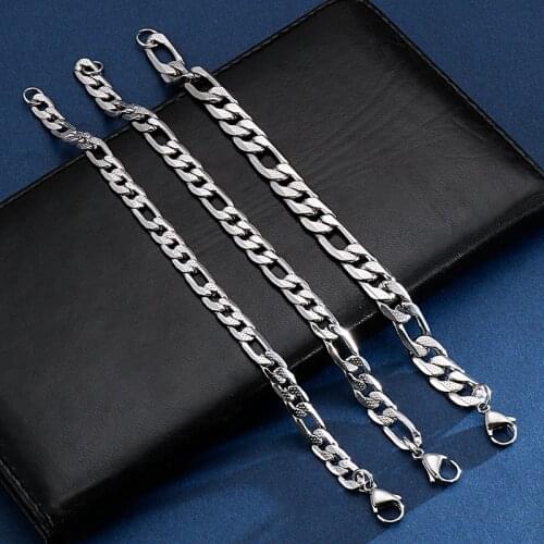 5pcs in bulk stianless steel Embossed figaro Chain NK Chain bracelet bangle 7mm/8mm/9mm 8 inch jewelry for mens fashion gifts