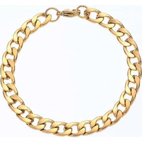 Hot Sale 8/10MM Stainless Steel Plated Gold Men Chain Bracelet Fashion Hip Hop Jewelry Cuba Link Bracelet Top Quality