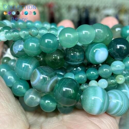 4/6/8/10/12mm Natural Stone Beads Green Stripe Agates Round Loose Spacer Beads For Jewelry Making DIY Bracelets Accessories 15"