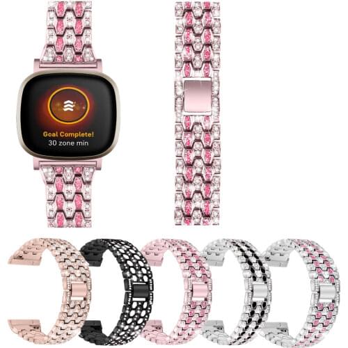 Stainless Steel Watch Bnad For Fitbit Versa3 New Five-Ball Three-Row Metal Zinc Alloy Watch Steel Belt For Fitbit Sense