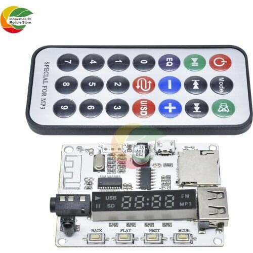 Ziqqucu Digital Wireless Bluetooth FM MP3 Decoding Board Micro SD Audio Sound Module with LED Display IR Remote Control for Car