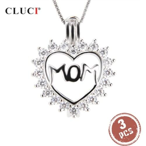 CLUCI 3pcs 925 Sterling Silver Pendant Dazzling Heart Shaped Women Silver 925 Cubic Zircon Jewelry Mothers' Day Gift SC256SB
