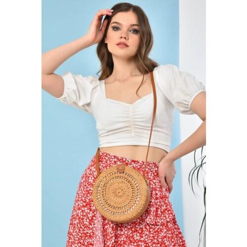 De Vib 2021 Summer 20x8cm Circle Handwoven Women Messenger Bags Round Retro Rattan Straw Beach Crossbody Bag good quality