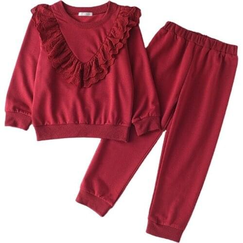 2 3 4 5 6 7 Year Kids Clothes Long Sleeve Ruffle Sweatshirt Pant Toddler Girl Spring Clothes New Casual Children Clothing Set